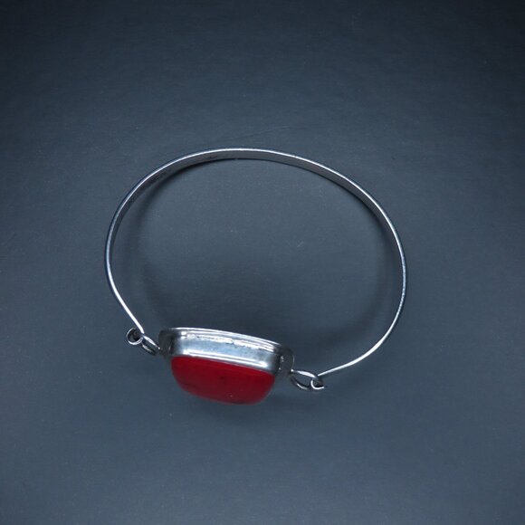 Sterling Silver Hinged Bangle with Red Stone - Picture 4 of 6
